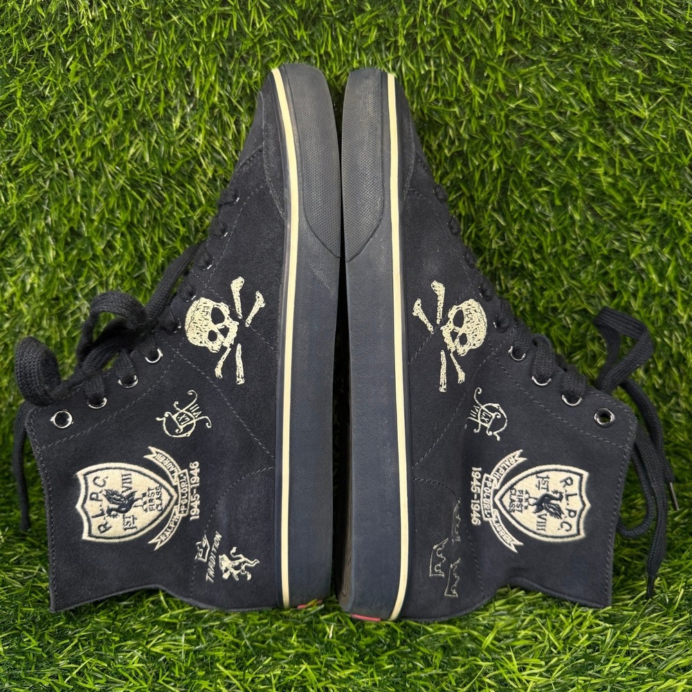 Polo Ralph Lauren Solomon Mens 9D High Top Black Suede Skull Crossbones Sneakers
